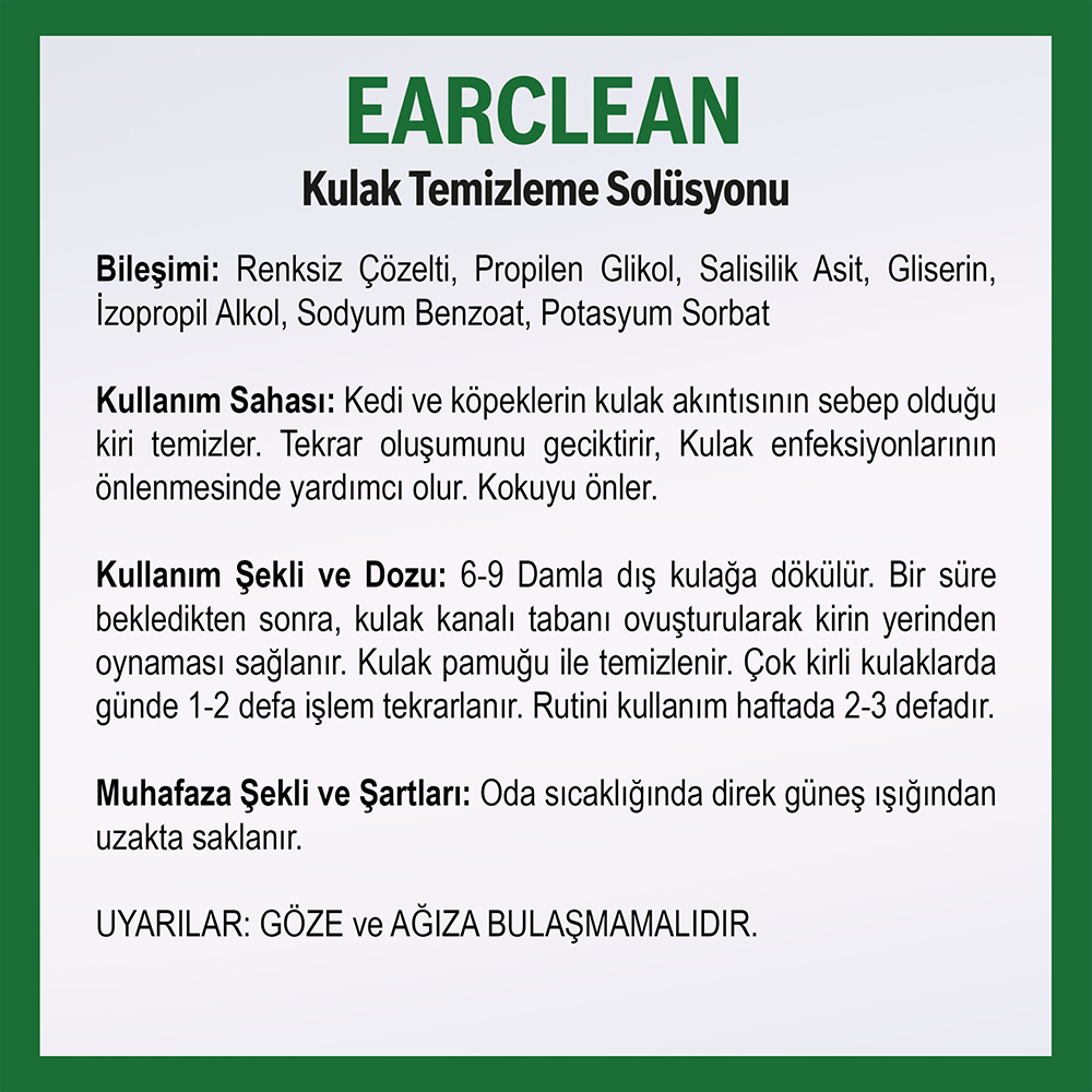 Vetcure kulak Solüsyonu icerik