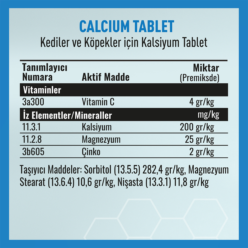 calcium tablet veteriner icerikler