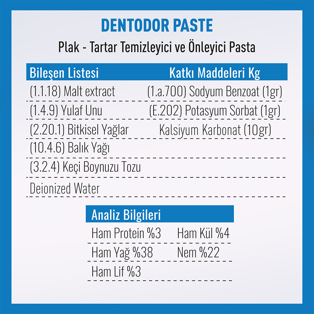 vetcure dentor paste 100gr icerik