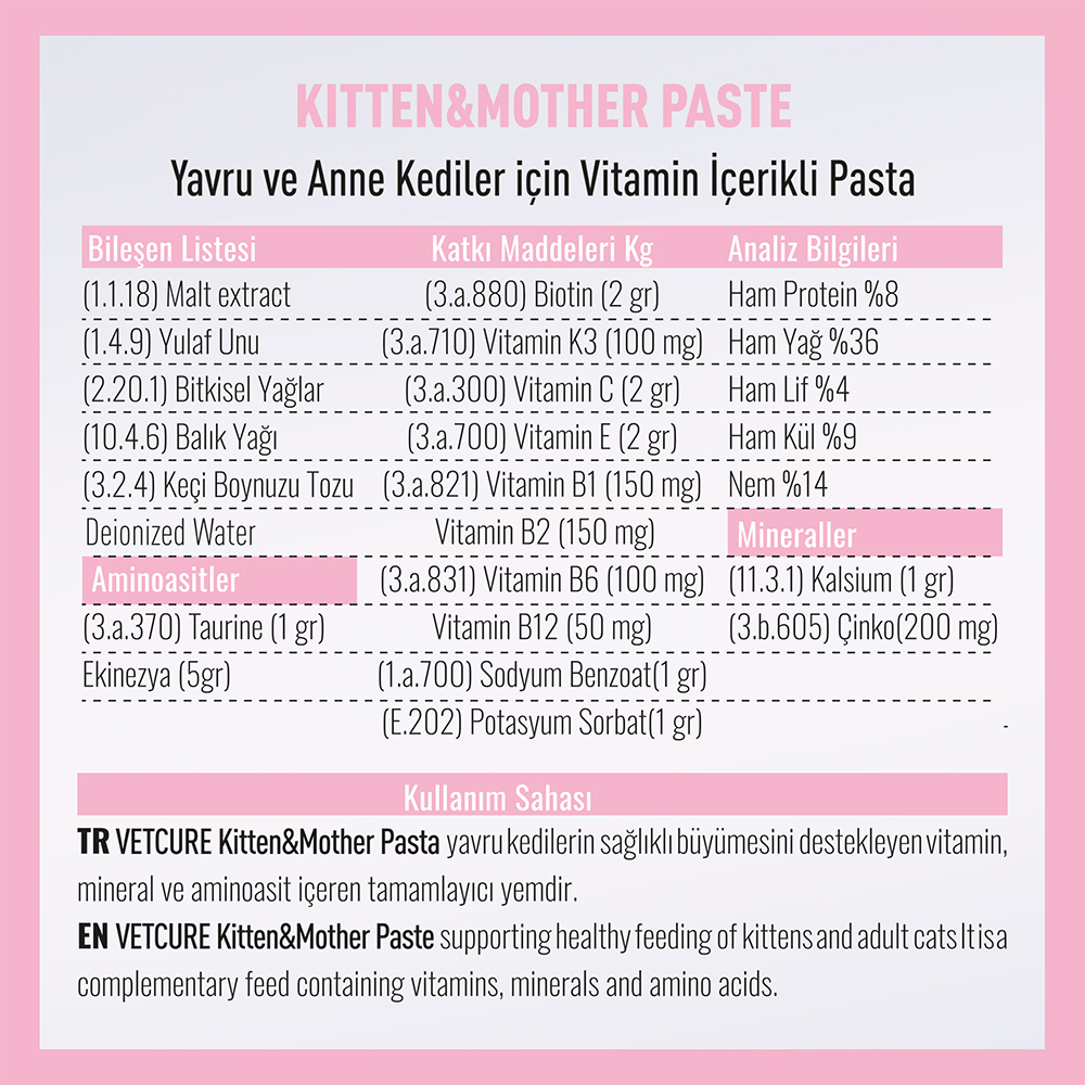 vetcure kitten mother paste 100gr icerik