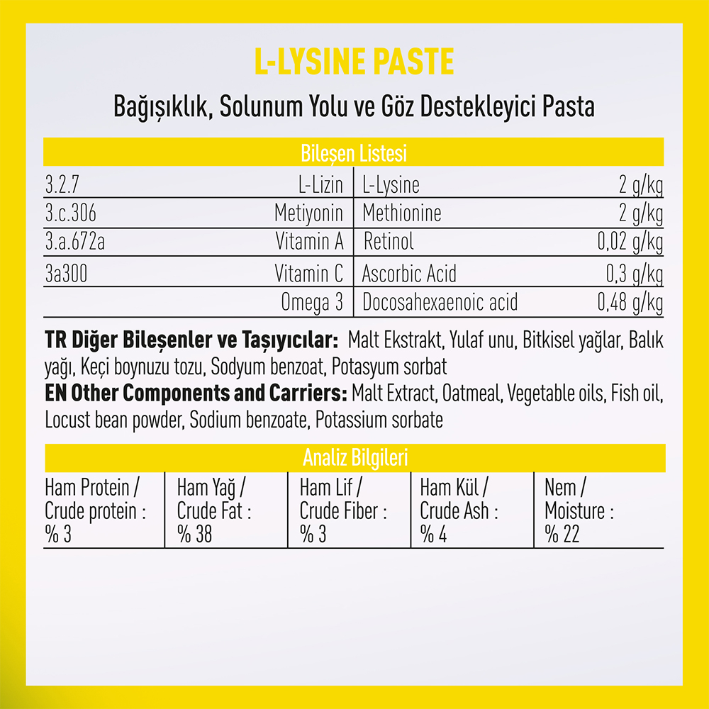 vetcure lysine paste 100gr icerik
