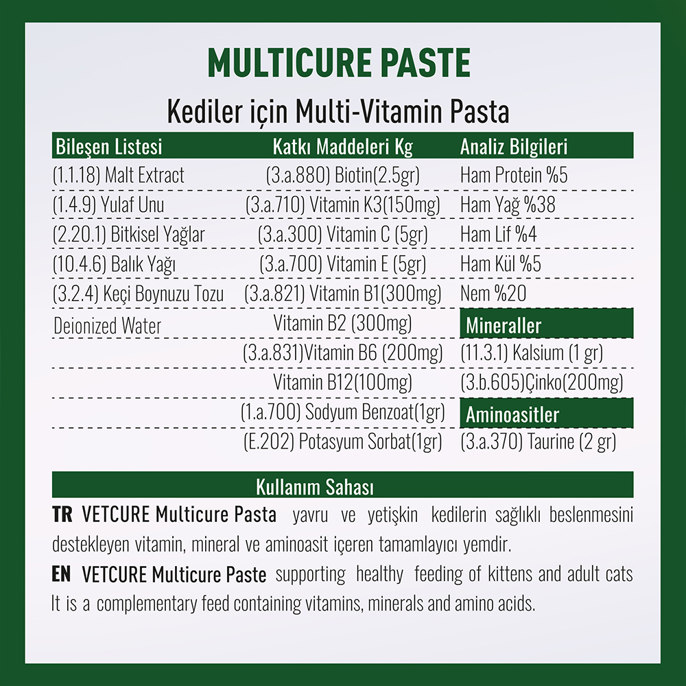 vetcure multicure paste 100gr icerik